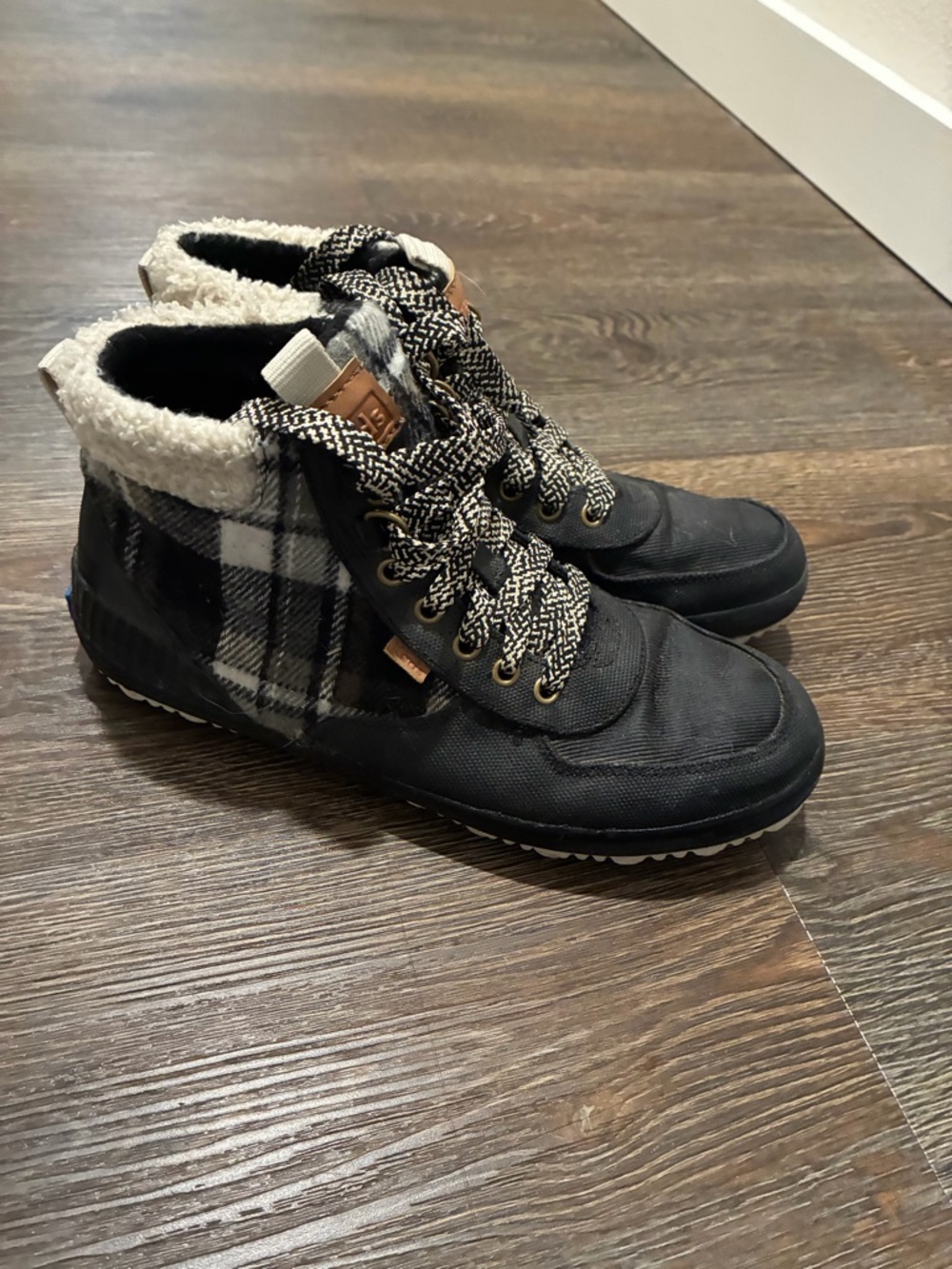 Keds Black and White Plaid Sherpa-Lined womens Boots